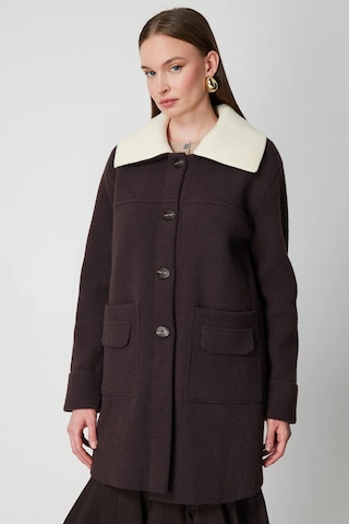 On Fashion Büyük Yakalı Düğmeli Kadın Kahverengi Hırka 63909 Kahve