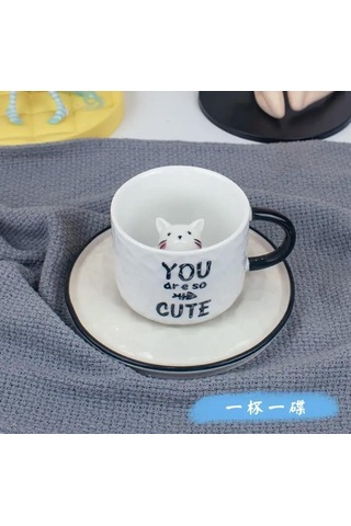 Sevimli Kedi Figürlü Kupa Bardak Tabak Set-2134