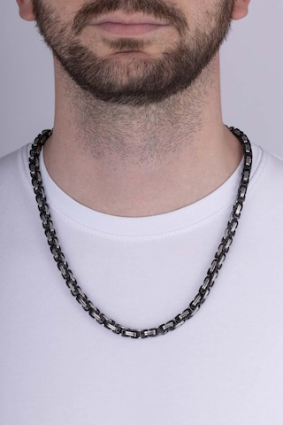 Gümüş Pazarım Çift Renkli Siyah Geçişli Çelik Erkek Kral Zincir Kolye Çok renkli