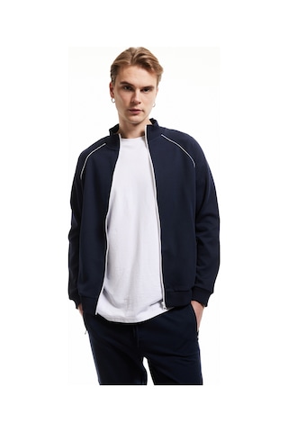 Koton Uzun Kollu Pamuk Karışımlı Cep Detaylı Biyeli Fermuarlı Sweatshirt Lacivert 5sam70036mk Lacivert