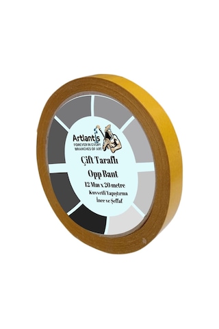 Çift Taraflı Bant İnce Şeffaf 12 mm 20 Metre 1 Adet Artlantis Resim Tablo Fotoraf Halı Yapıştırıcısı 1 Adet