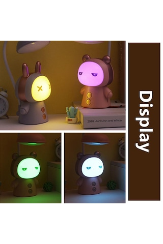 Mor Karikatür Usb Şarj Edilebilir Masa Lambası Çift Işıklı Led Lamba Öğrenci Çocuk Odası Okuma Masası Lambası Gece Lambası