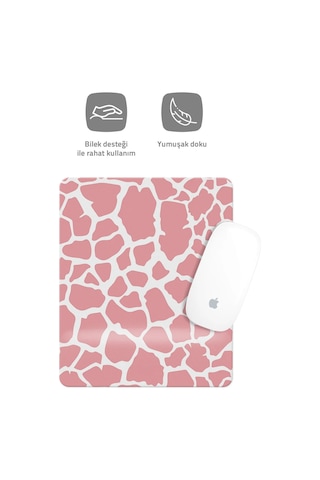 Pembe Inek Desenli Bilek Destekli Dikdörtgen Mouse Pad Mouse Altlığı. Mousepad