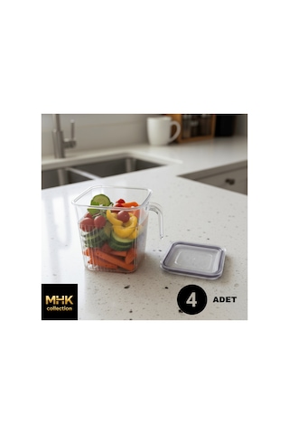 4 Adet Kristal Kare Erzak Ve Gıda Saklama Kutusu 1.6 Lt Şeffaf