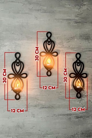 Dekoratif Şık Duvar Rafı 3 Lü Set 30 Cm Duvar Mumluğu Siyah