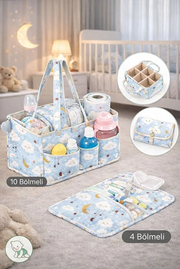 Anne Bebek Bakım Çantası Organizeri I Taşınabilir Bakım Çantası 2 Li Set Mavi