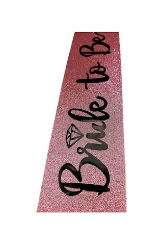 Pembe Üzeri Siyah İtalik Alyanslı Bride To Be Yazılı Simli Işıltılı Kuşak Kemer 10 Cm Genişlik Aklby-bsva58