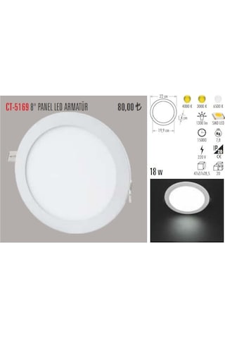 Cata Ct-5169 18 Watt Slim Led Panel Armatür %100 Alüminyum Kasa (408150729) Beyaz