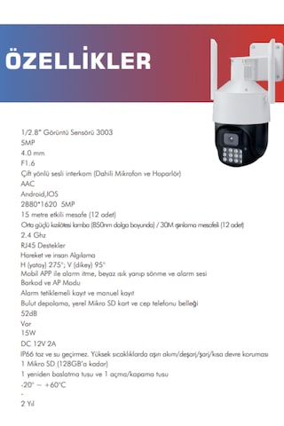 Bester 5mp Wifi Ptz Hareketli Kamera Uzaktan İzleme Sd Kart Deste