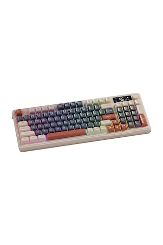 M96 Kablosuz 2.4ghz Kablosuz + Bt Çift Modlu Klavye Led Ekranlı Oyun Klavyesi İle Pbt Knob Rainbow
