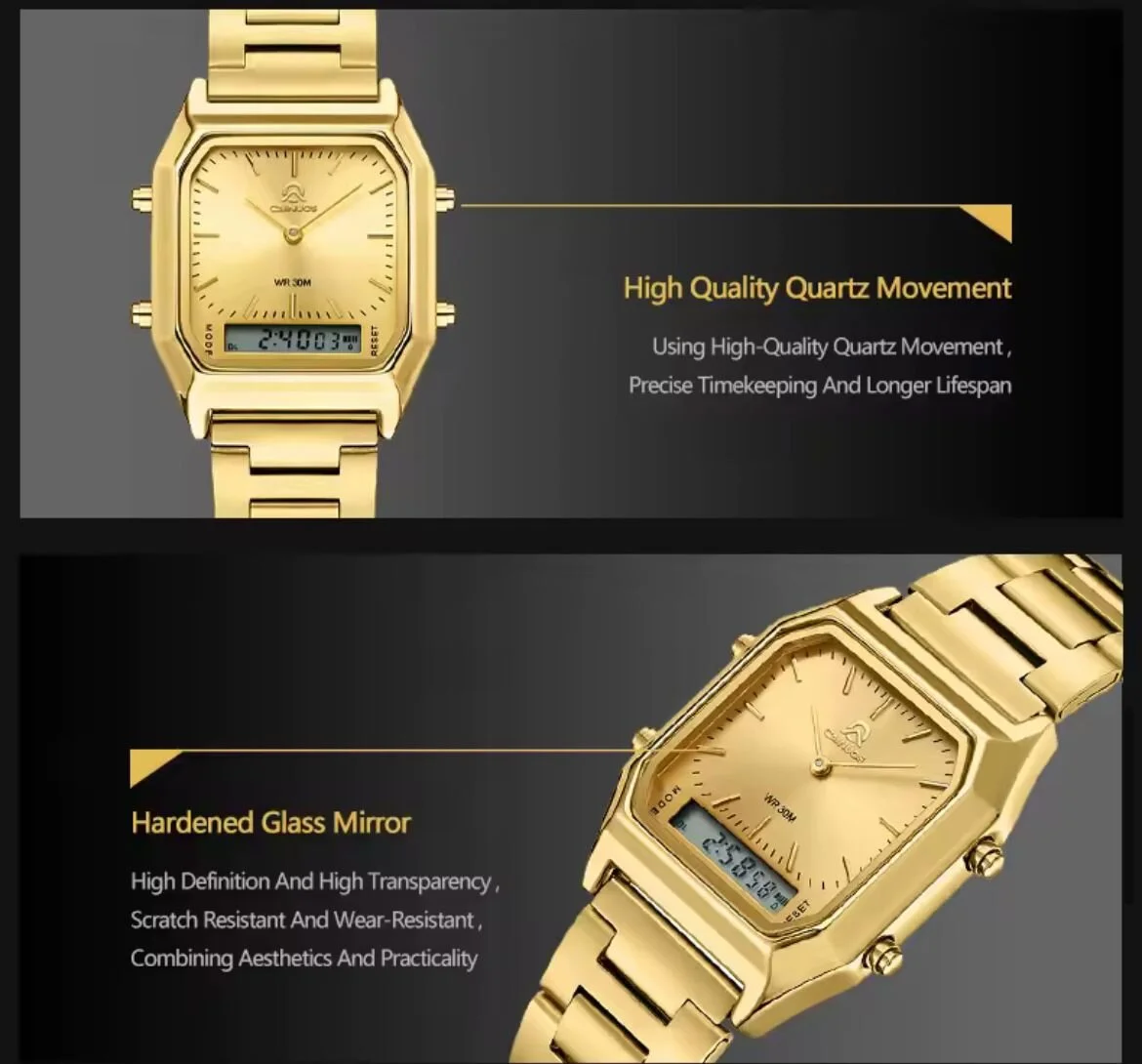 Caınuos Dijital Analog Erkek Kol Saati Sarı Sarı