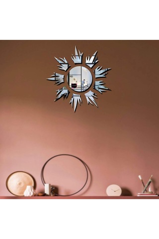 Güneş010 Model Modern Tasarım Mdf Üzeri Akrilik Duvar Dekorasyon Ürünleri Gümüş Renk 50 X 50 Cm