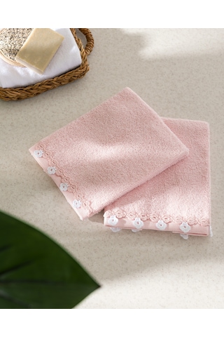 Jeanne Kroşeli 2'li %100 Pamuk El Havlusu - Pudra - 30x40 Cm 8684427204597 Pudra
