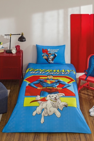 Özdilek Superman Best Friend Tek Kişilik Lisanslı Lastikli Çarşaf Çocuk Nevresim Takımı Mavi