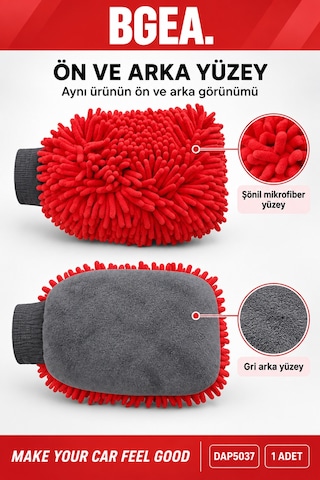 Bgea Premium Şönil Çift Katlı Mikrofiber Araç Yıkama Eldiveni Kırmızı 1 Adet Bgea Premium Şönil Çift Katlı Mikrofiber Araç Yıkama Eldiveni Kırmızı 1 Adet