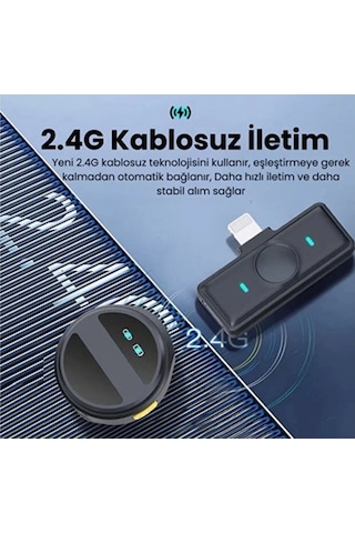 Exenar - Siyah - Kablosuz İkili Yaka Mikrofonu Type C Canlı Yayın Video Mikrofonu Dijital Ekranlı 2.4ghz Type-c