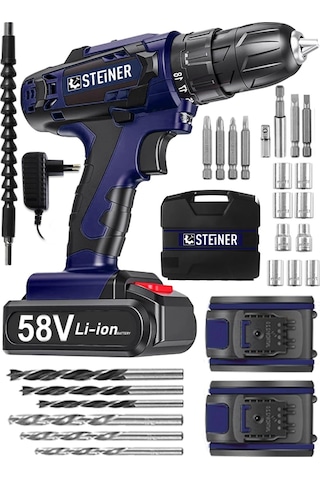 Steiner V-tech 58 V 5 Ah Darbeli Şarjlı Çiftakülü Vidalama Matkap Lacivert