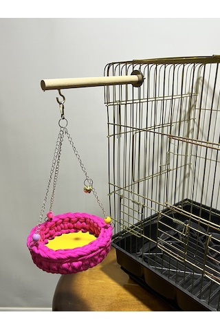 Paks Pet Örgü Kuş Hamağı Salıncak Pembe + Tünek