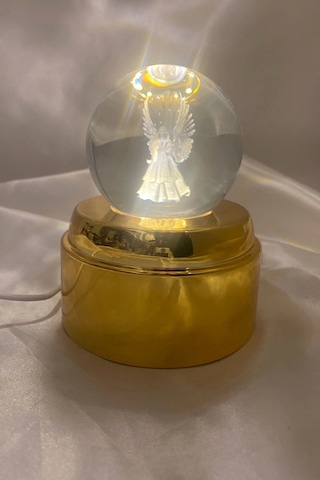 3d Led Işık Cam Küre Tek Renk Kristal Küre Fanta Zi Dekoru Gece Lambası Günışığı Gold Dönene Kaideli 6 Cm Kanatlı Melek