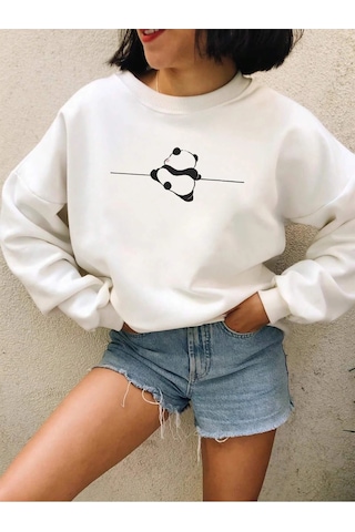 Adrift Panda Print Drop Shoulder Sweatshirt Beyaz Beyaz