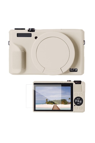 K&f Concept K&f Canon G7x Mark Iıı Uyumlu Silikon Kılıf + Ekran Koruyucu / Krem Beige+yellow
