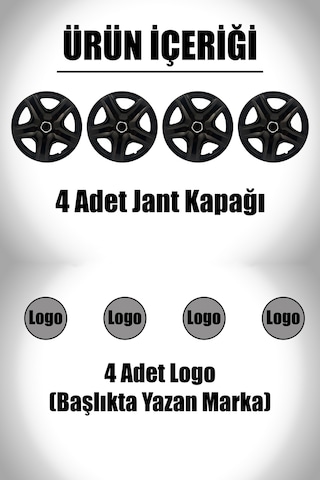 Fiat Egea 15" İnç Uyumlu 4 Adet 1 Takım Siyah Jant Kapağı