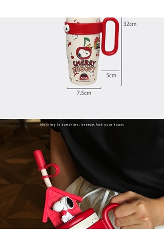 Lyon Snoopy Taşını Büyük Kapasiteli Yalıtımlı Hasır Bardak 800ml Kahverengi Kahverengi