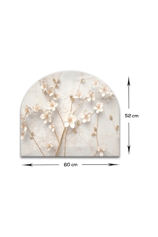 Decorita Cam Ocak Arkası Koruyucu|Oval Şekilli|Beyaz Çiçek-Gold