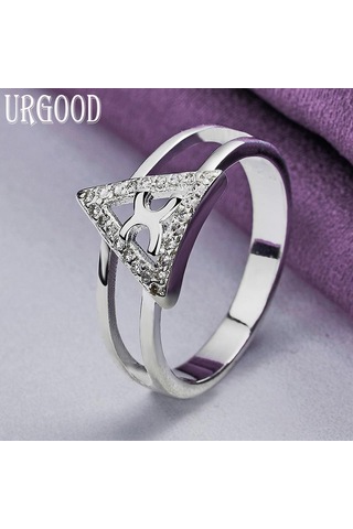 925 Ayar Gümüş Üçgen Yüzük Hediye Moda Takı