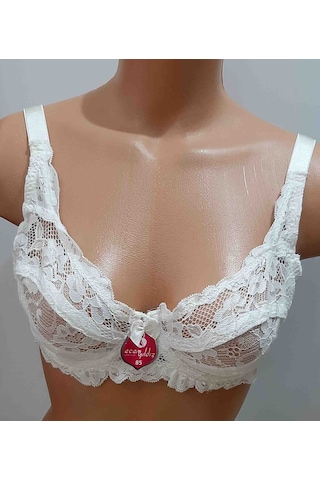 Ecem Yıldız Dantelli Balenli Petsiz Dolgusuz Sütyen Ekru