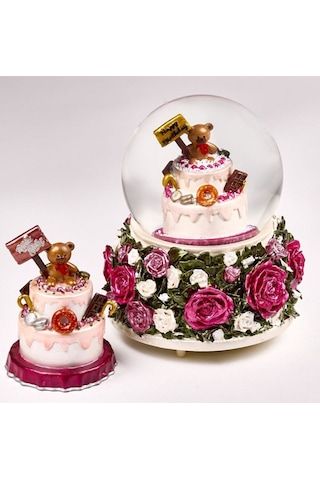 Kar Küresi Renkli Güller Büyük 100 Mm El Boyaması,müzikli Kendinden Üflemeli, Doğum Günü