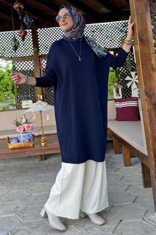 Rabia Şamlı Dora Triko Tunik Lacivert Çok Renkli
