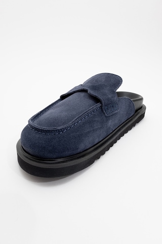 Luvishoes Laven Lacivert Süet Hakiki Deri Kadın Terlik Lacivert