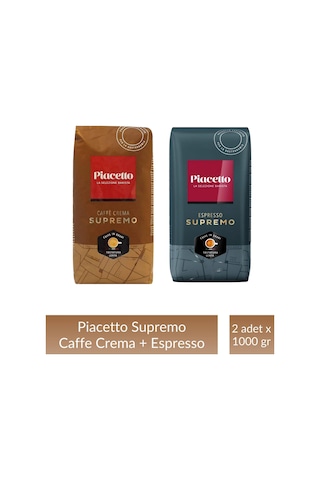 Piacetto Cafe Crema Ve Espresso Supremo Çekirdek Kahve Tanışma Paketi 1 Kg X 2 Adet Çekirdek