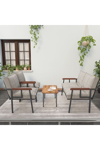 Mygusi Modern Balkon, Bahçe, Cafe - Metal Kanepe Koltuk Takımı - 2 1 1 Sehbalı Krem