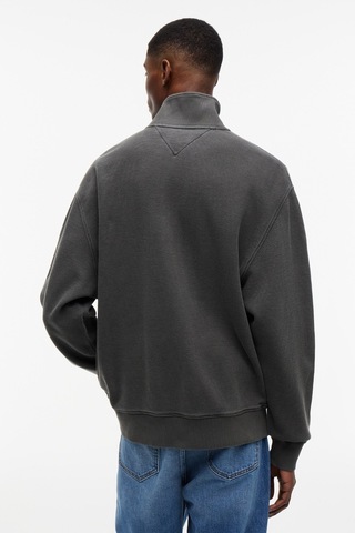 Tommy Hilfiger Relaxed Waffle Label Half Zip Erkek Siyah Sweatshirt-16108