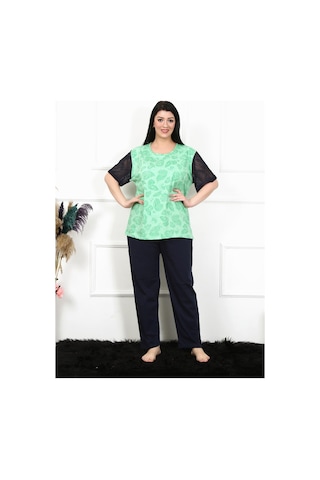Akbeniz Kadın 5xl-6xl-7xl-8xl Büyük Beden Kısa Kol Pijama Takım 75004-yeşil Yeşil