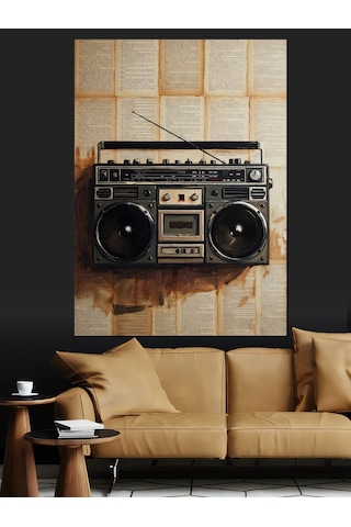 Ahşap Tablo Eski Nostaljik Radyo Ve Kasetçalar