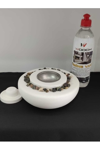 Dekoratif Masa Üstü Yuvarlak Ateş Çukuru Taş Şömine-500 Ml Yakıt Hediyeli - Beyaz