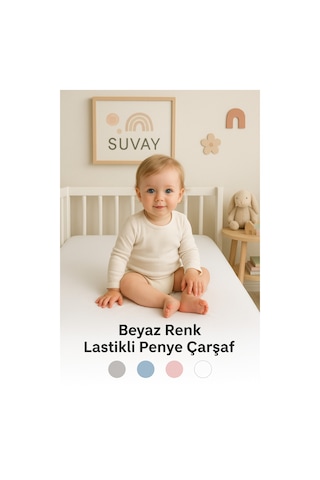 Beyaz Bebek Lastikli Çarşaf %100 Pamuklu Penye Park Yatak 60x120 - 70x110 - 70x120 - 70x130 - 70x140 - 80x130