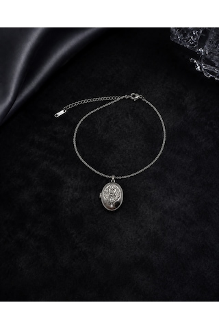 Anka Kuşu Detaylı Silver Secret Işıltılı Hatıra Gümüş Renk Taşlı Oval Açılır-kapanır Madalyon 316l Paslanmaz Çelik 40-45 Cm Kolye Renkli