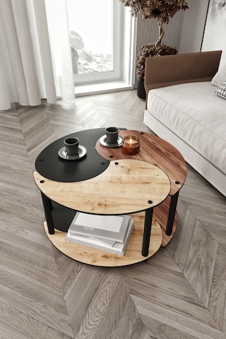 Yin Yang Unity Serenity Orta Sehpa 3 Lü Meşe Ceviz Siyah 70 Cm Meşe
