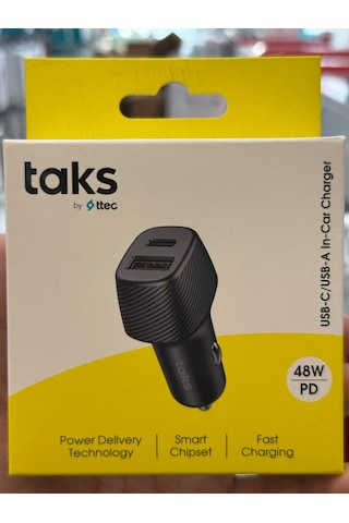 Taks 5cp02s Taks Cp02 Duo 48w Pd/qc Usb-c+usb-a Araç Hızlı Şarj Aleti Siyah