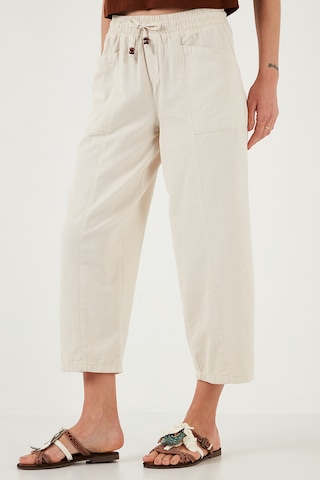 Lela Pamuklu Relaxed Fit Yüksek Bel Geniş Kısa Paça Bayan Pantolon 668Yp5318 Taş