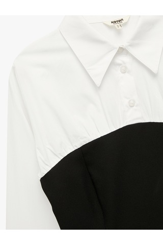 Koton Slim Fit Uzun Kollu İki Farklı Kumaş Kullanımlı Korse Detaylı Gömlek Beyaz 6wak60074uw Beyaz