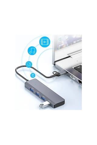 Ally Ads-305d 4in1 Usb/type-c To 4x Usb3.0 Hub Çoğaltıcı Çevirici Dönüştürücü Adaptör- 5775 Gri