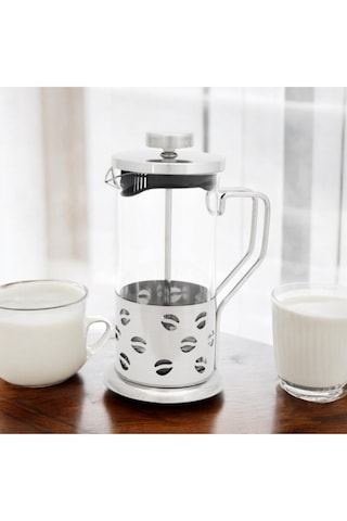 French Press Kahve Ve Çay Demleme Makinası 350 Ml French Press Gümüş