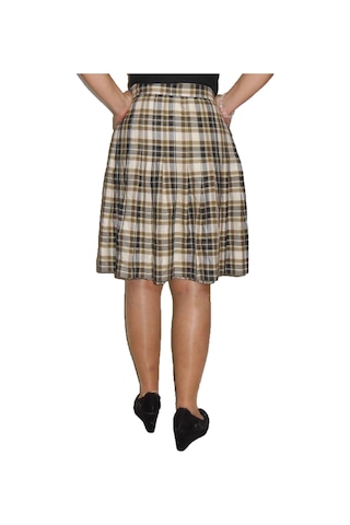 Sarı-haki-beyaz Ekoseli Pileli Etek Art.24 Çok Renkli