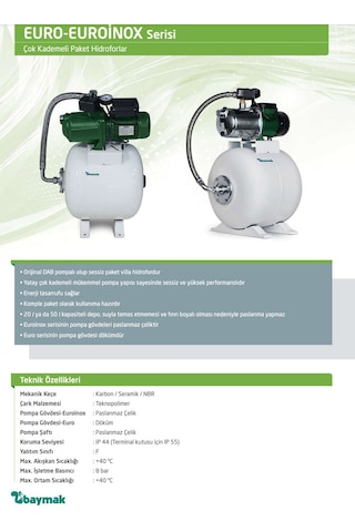 Baymak Euro 50/50 M Sessiz Hidrofor - 50 Litre - 8 Kat / 8 Daire