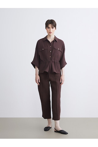 Lcw Vision Kahverengi Armürlü Oversize Kadın Gömlek